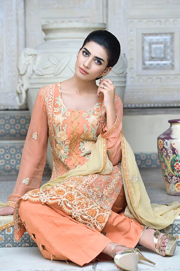 2263-PALE-RUST EMBROIDERED BEMBERG CHIFFON UNSTITCHED