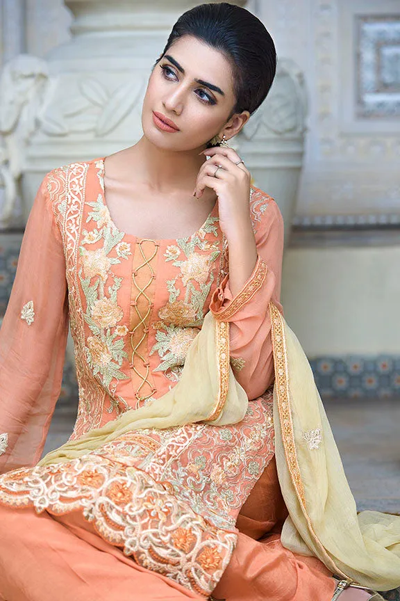 2263-PALE-RUST EMBROIDERED BEMBERG CHIFFON UNSTITCHED