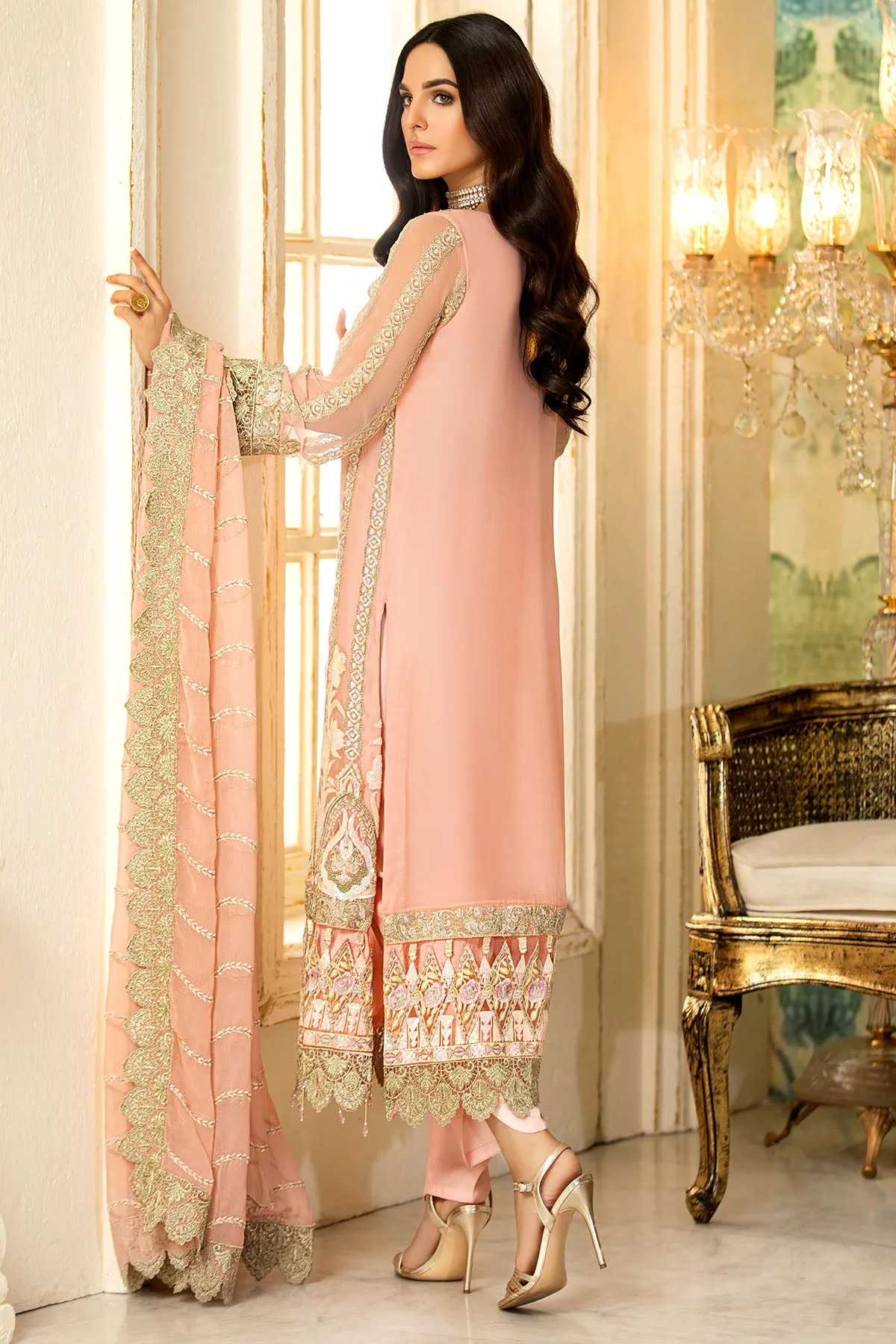 2331-PINK-FLARE EMBROIDERED BEMBERG CHIFFON UNSTITCHED