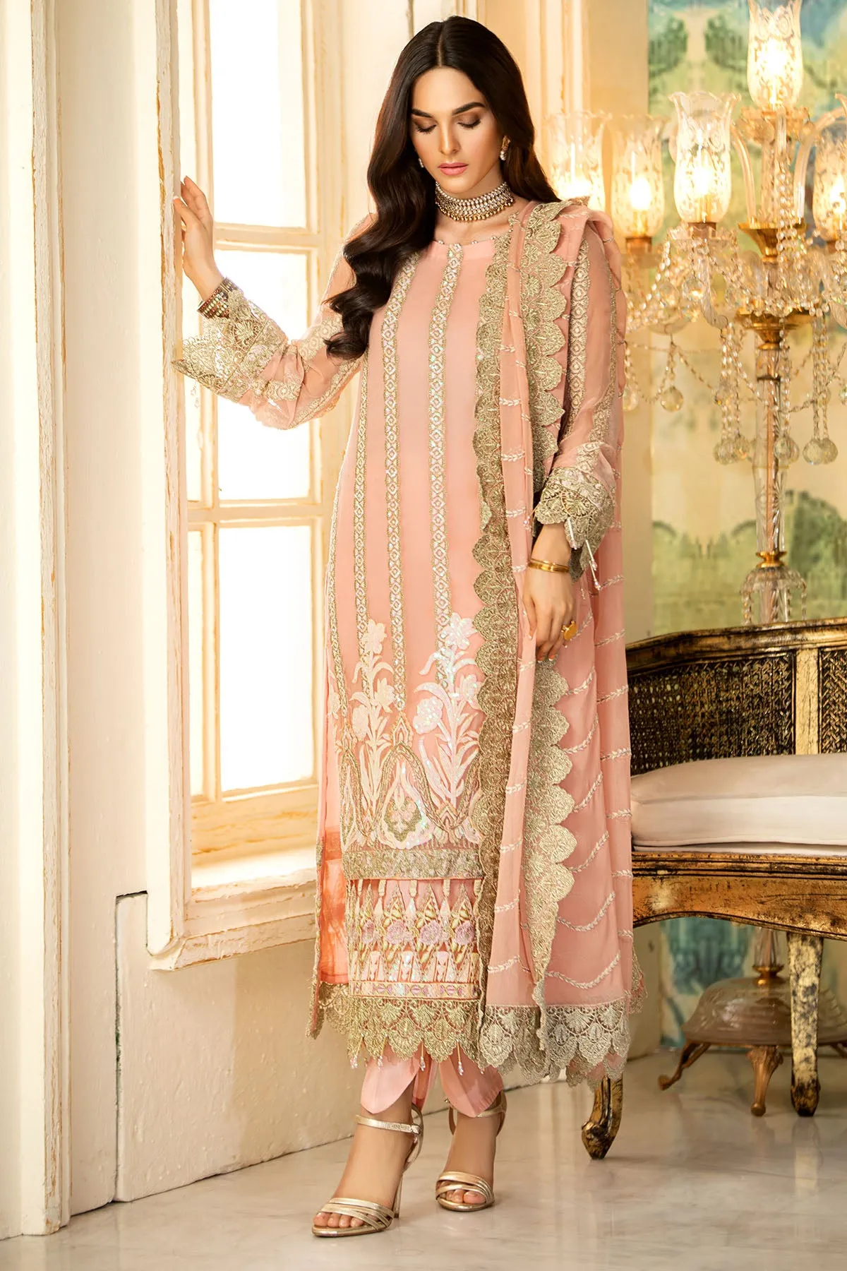 2331-PINK-FLARE EMBROIDERED BEMBERG CHIFFON UNSTITCHED