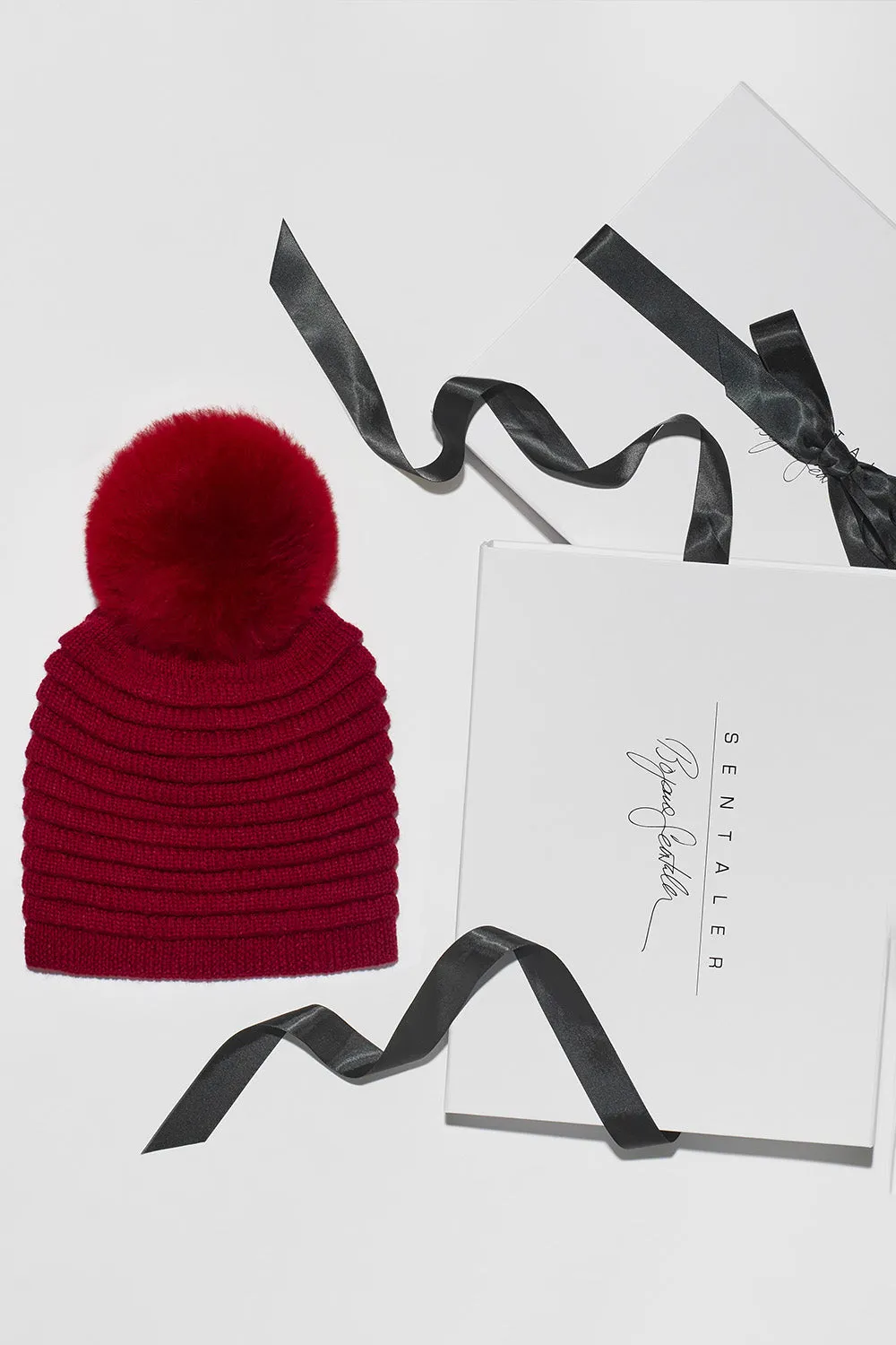 Adult Ribbed Hat With Oversized Fur Pompon