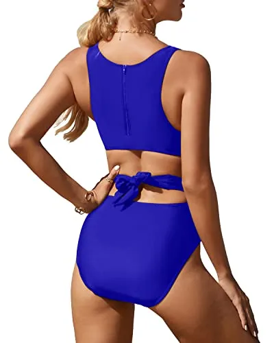Modest One Piece Swimsuit Tummy Control Cutout Monokini-Royal Blue